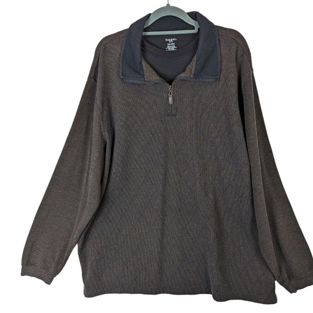 Haggar Men size XXL Long Sleeve Mock Tee Under Look Collar Pullover Shirt